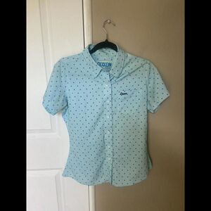 Dixxon Flannel Shirt Womens Small The Avery Short Sleeve Blue Green Anchors